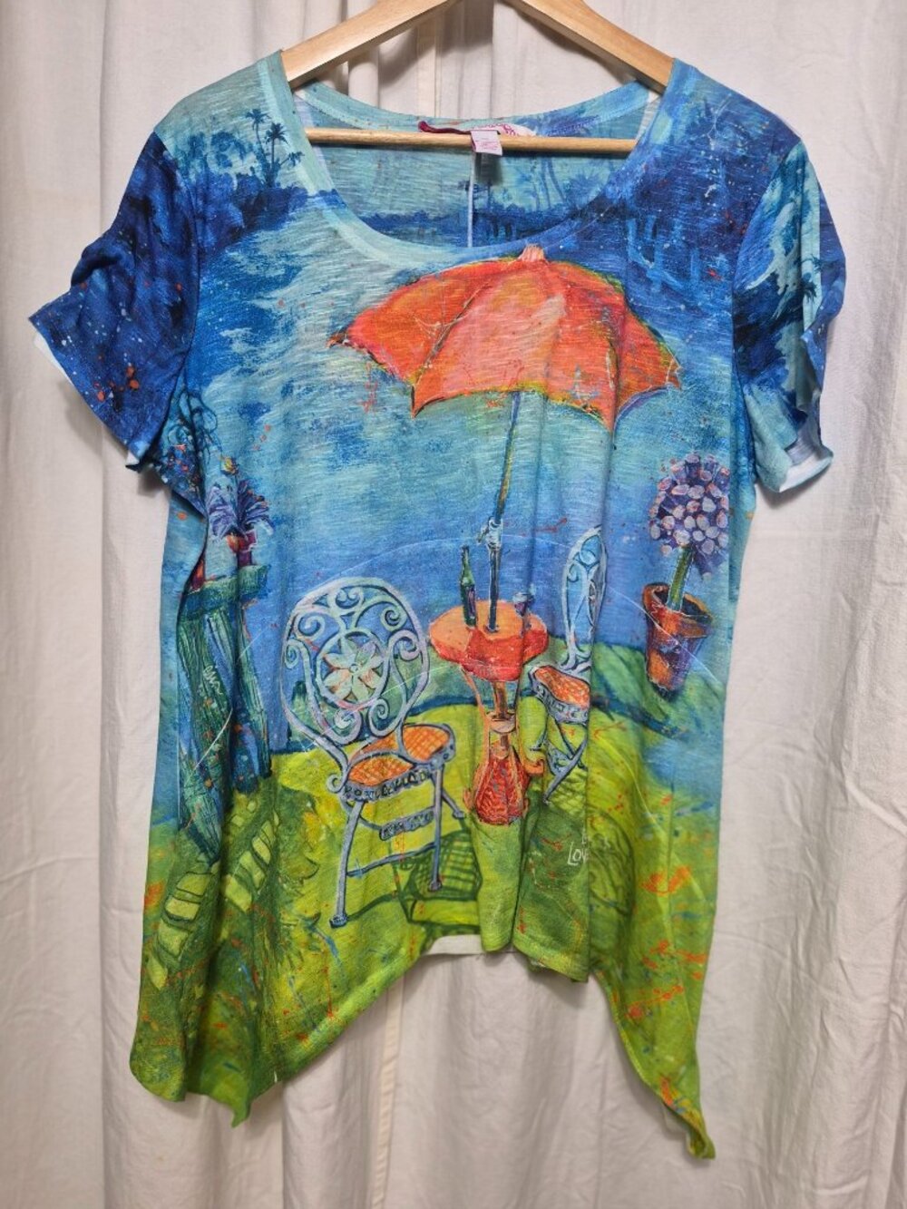 Leoma Lovegrove XXL Beach Wine Tropical Colorful Asymetrical Travel Top